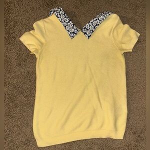 J. Crew Short Sleeve Woven Collar Sweater Key Hole Women’s XXS